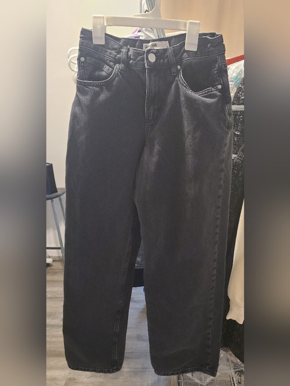 Garage Low Rise Wide Leg Washed Black Women's Jeans, 24 0